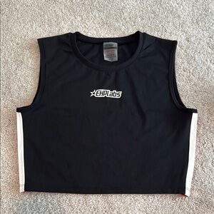 EHP Labs Black Crop Top with Red and White Pin Stripes